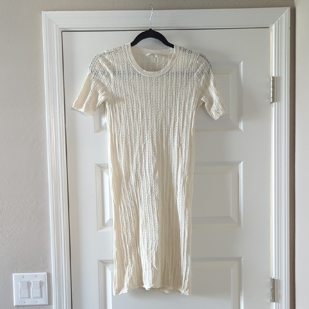 ALC Knit Open Stitch Crochet Mini Dress Cream White small